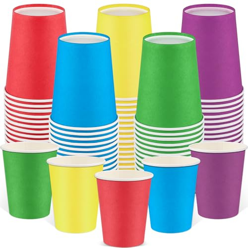 100 Stück Bunte Pappbecher für Einschulung, 260ml Mehrfarbig Partybecher | Dickes Papier, Für Heiße & Kalte Getränke, Ideal Für Geburtstag, Hochzeit, Feiertage, Schulanfang und Schuleinführung