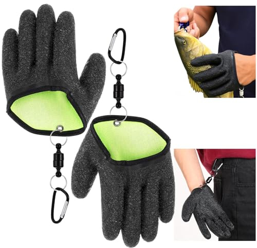 Ptwola 2 Stück Landehandschuh Rutschfesten Handschuhe Angelzubehör | mit 2 Magnetic Buckle, wasserdichte Angelhandschuhe, für Den Sicheren Umgang, mit Hecht Zander Wels