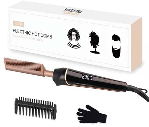 80°C-230°C Hot Comb for Afro hair/Lace wigs/Bart, janelove Keramik Glättkamm mit HD LCD Anzeige, Schnelles Aufheizen Haarglätter Bürste/Bartglätter Kamm für Männer