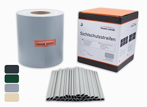 home Trends Sichtschutzstreifen inkl. Montageclips PVC Zaunfoile Zaunblende Windschutz Datenschutzstreifen Sichtschutzfolie Zaunstreifen Balkon Sichtschutz Garten (Hellgrau, 35m x 19 cm)