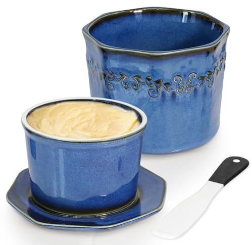 Butterglocke Keramik, 280g Französische Butterdose,Butterdose Wassergekühlt | Wasserbutterdose mit Keramikmesser, Französisch Butterglocke Geburtstagsgeschenk für Frauen, Weihnachtsgeschenke für Mama