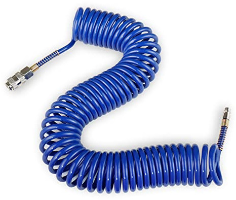 CCLIFE 10m PU Luftschlauch mit Feder Luftschlauch PU gewickelt für Luftleitung oder Flüssigkeitstransfer mit Krümmungsbeschränker Schnellkupplung und Stöpsel
