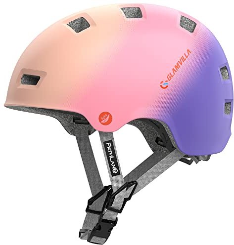 GLAMVILLA Skaterhelm Fahrradhelm Ultraleicht Stadthelm für Kinder/Damen/Herren,Verstellbar Unisex Schutzhelm für Skateboard E-Scooter Roller BMX,nur 260g/270/280g (Rosa und Lila, L(57-61cm))