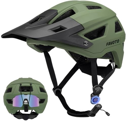 Favoto Rennradhelm Mountainbike mit Schirm Leicht - Doppelte Technologie Inmould MTB Helm für Herren Damen Fahrradhelm M(54-58cm) Armeegrün