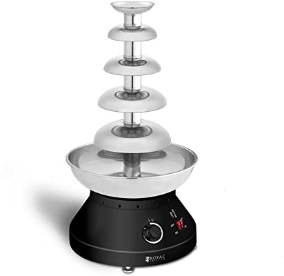 Royal Catering Schokobrunnen Schokofondue Schokoladenfontäne Edelstahl RCCF-210 (250 W, 5 Etagen, 30-110 °C, 4 L Kapazität, 10-12 h Arbeitszyklus)