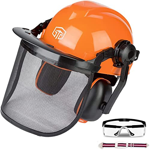 Kettensägen Schutzhelm 3-in-1 Forstschutzhelm Sicherheitshelm mit Visier Gehör- und Gesichtsschutz EN397 Verstellbarer Schlagfeste Bequeme Helmset