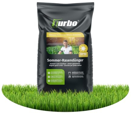 turbogrün® Rasendünger Sommer 5 kg für Rasenpflege bei Hitze | Staubarmes Granulat für gesunden Rasen im Sommer - verdrängt Moos und lässt sich gleichmäßig mit dem Streuwagen ausbringen