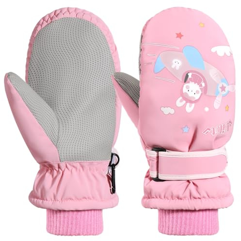 Rhino Valley Winterhandschuhe für Kinder, Skihandschuhe Kinder wasserdichte | Ski Fäustlinge mit Klettverschluss, Junge/Mädchen Schneehandschuhe für Outdoor Skifahren Snowboarden