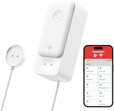 SwitchBot Wassermelder WLAN, Wassersensor mit 1m Sensorkabel | 100dB Alarm, App- & E-Mail-Warnung, IP67 wasserdicht, kein Hub erforderlich, erkennt Lecks/Tropfen/Wasserstand, 2,4GHz