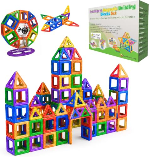 Magnetische Kachel-Bausteine Spielzeug – STEM Pädagogische Magnetblöcke für Kinder, Kreatives Vorschul-Lernen Sensorik Montessori Magnetspielzeug für Jungen & Mädchen ab 3 Jahren – 94 Stück