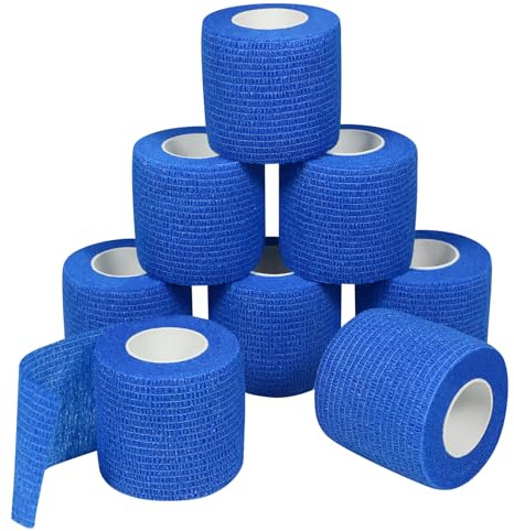QiGui 8 Rollen Selbsthaftende Cohesive Bandage Haftbandage Verband Fixierverband elastische Binde Pflasterverband Für Finger, Hand, Zehen Und Füße 5cm X 4.5m (Blau)