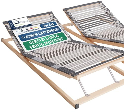 AM Qualitätsmatratzen 7 Zonen Lattenrost 160x200 verstellbar mit 44 Federleisten - Made in Germany - Verstellbarer Lattenrost 160x200 - Kopf und Fußteil - Holmabsenkung für Schulter und Becken