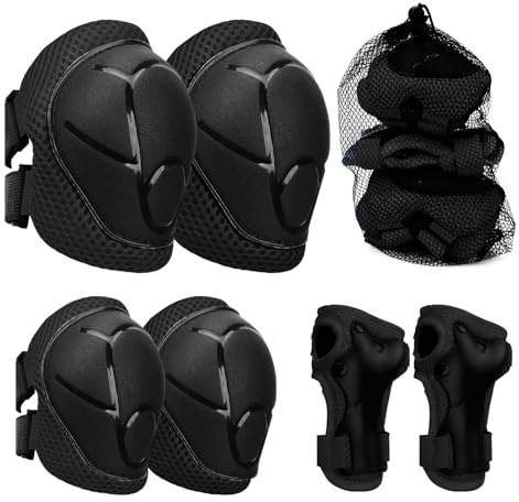 Knieschoner Kinder, 6 in 1 Schoner Inliner Jungen und Mädchen Ellenbogenschützer Set mit Handgelenkschutz für 3-8 Jahre alte Kleinkinder beim Skaten Radfahren und Skateboards (Schwarz)
