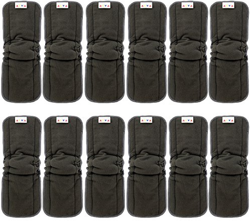 Alva Baby 5 Lagen Charcoal Bamboo Inserts Wiederverwendbare Einlagen für Stoffwindeln mit Seitenfalten (12 Stück) 12FLN-DE