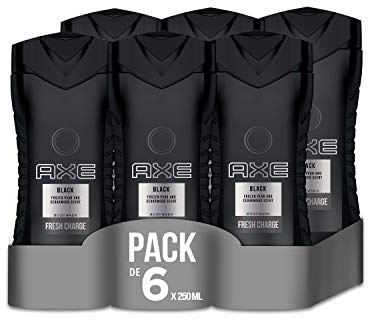 Axe 3-in-1 Duschgel & Shampoo Black für ganztägige Frische, unwiderstehlichen Duft und eine angenehme Dusche dermatologisch getestet 6x 250 ml ,Packaging may vary