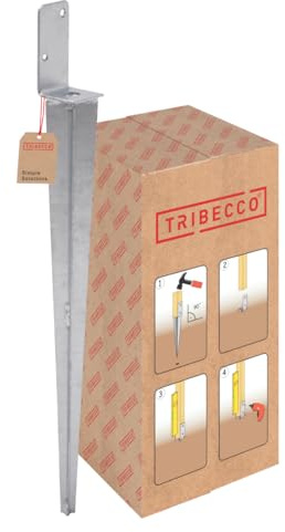 TRIBECCO Einschlag-Bodenhülse L-Form für Vierkant-Holzpfosten Abmessungen 50 x 600 mm L-Pfostenträger zum Einschlagen in den Boden universeller L-Stützenschuh aus Stahl feuerverzinkt