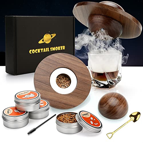 Cocktail Smoker Kit, Whiskey Smoker Kit mit 4 Holzchips, Vatertagsgeschenk, Old Fashioned Whiskey Smoke-r Drinks, Cocktail Zubehör Für Whisky, Getränke, Bourbon, Kaffee, Fleisch-Walnuss