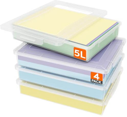 Lifewit 4 Pack 5L Aufbewahrungsbox A4 mit Deckel, Din A4 Box mit Clip-Verschlüsse, Dokumentenbox Archivbox, Storage Box für Bastelmaterial Papier Foto Künstlerbedarf Werkzeug, 32 x 23 cm/12x9, Klar