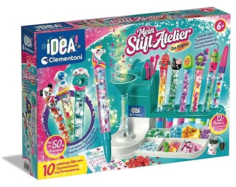 Clementoni Idea Stift-Atelier mit über 50 Accessoires - DIY Stifte-Set mit über 50 Accessoires - Bastelset zum Stifte selber machen, Kreativspielzeug & Geschenk-Set für Kinder ab 6 Jahren, 59415