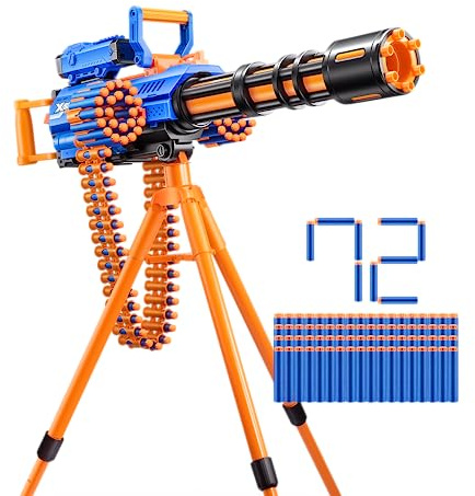X-Shot Insanity Rage Fire - batteriebetriebener Blaster mit 86 Schaumstoff-Darts, Munitionsgürtel und Stativ