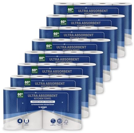 by Amazon Ultra-saugfähige TAD-Küchenrolle, 32 Rollen (8 Packungen à 4), 51 Blätter pro Rolle, FSC-zertifiziert (früher “Presto!”)