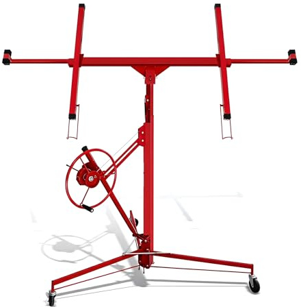 Ikodm Plattenheber klappbar XXL für Rigipsplatten, 132-335cm Arbeitshöhe höhenverstellbar, max 290cm Lastarmbreite und 68 kg Traglast, Rot