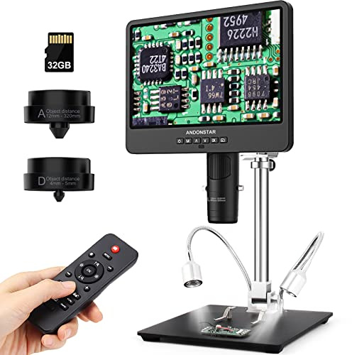 Andonstar AD249S-M 10,1-Zoll HDMI Digitales Mikroskop 2000x, 3 Objektive 2160P UHD-Videoaufzeichnung, Digital mikroskop, Lötmikroskop, biologisches Mikroskop-Kit mit 32G-Karte, Windows-kompatibel