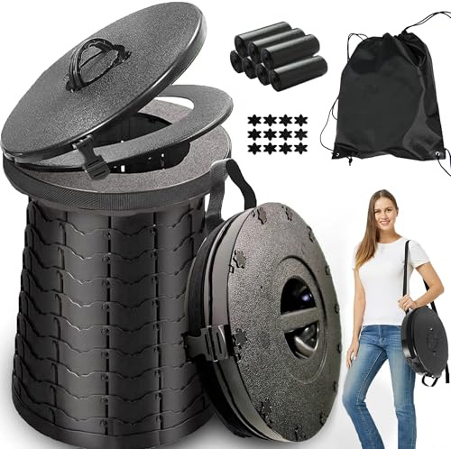 ALEVMOOM Faltbar Campingtoilette,Mobile Toilette mit Tragetasche und 7 Müllsäcke,Tragbare Camping Toiletten für Draußen Camping,Boot,Autofahrten,Strand