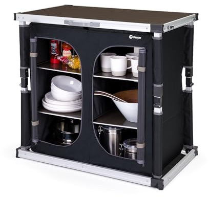 BERGER Tampere M Campingküche │ Campingschrank faltbar mit Staufächern inkl. Tragetasche │ Outdoor Camping Küche Camping Küchenschrank faltbar mit Aluminiumgestell Campingschrank Küche (M)