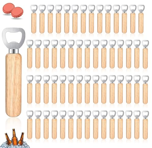 60 Stück Flaschenöffner Holz, Holzgriff Bier Kronkorkenöffner, Tragbare Kapselheber, Personalisierter Bierflaschenöffner mit Holzgriff für Zuhause, Küche, Bar