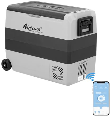 Alpicool Kompressor Kühlbox Auto 60L, 12/24V DC 100-240V AC Tragbare Kompressor-Kühler, geräuscharm, -20℃~20℃, Tragbarer Kühlschrank für Camping, Wohnmobil, Reisen