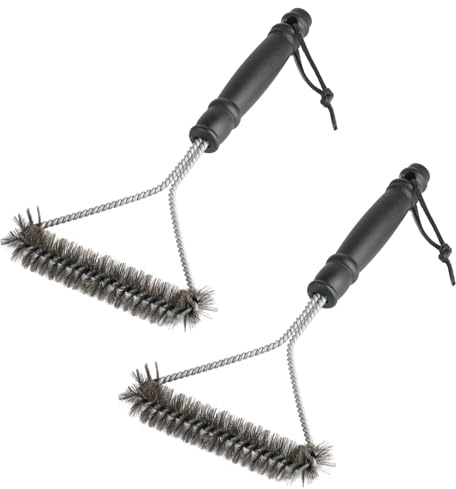 2 STK 360° Dreieckige Edelstahl-Reinigungsbürste - 30cm für Holzkohle- und Kugelgrill - Drahtbürste Zubehör