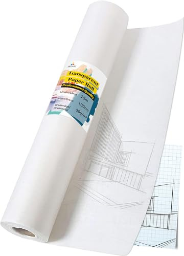 Tritart Transparentpapier Rolle 100cm x 25m 50g/m - Skizzenpapier , Schnittmusterpapier , Transparentes Architektenpapier - Professionelles Pauspapier & Tracing Paper