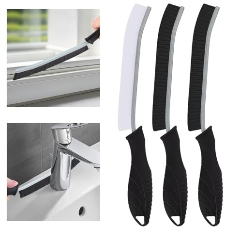 TQRR Hartborsten Eckenreinigungsbürste- Multifunktionale Fugenbürste, Reinigungsbürste, Spaltreinigungsbürste, Reinigungswerkzeuge Für Toilette, Badezimmer, Küche, Haushalt, Fugenmörtel(3, Schwarz)