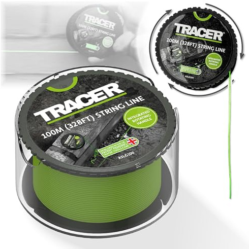 Tracer Maurerschnur 100m Grün – Reißfeste Bauschnur, Verhedderungsfrei, Rotierende Spule | ASLG100