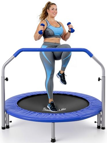 SereneLife Fitness Trampolin Indoor, Ø 102 cm – Faltbarer Rebounder mit Rückprall & Höhenverstellbarem Griff, Bis 150KG, ideal für Zuhause, Cardio, Sport & Training