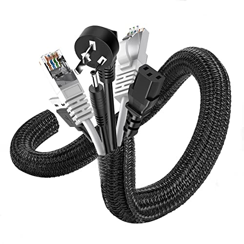 Romon 6m Kabelschlauch, 13-22 mm Zuschneidbar Kabelkanal Selbstschließend, Flexibler Gewebter Kabelmantel, Spiralschlauch für TV PC Heimkino Automobilkabel, Kabelmanagement Bissfest für Hund- Schwarz
