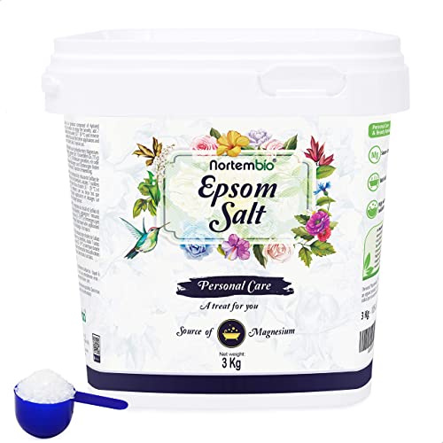 Nortembio Epsom Salz 100% Pur 3 kg – Konzentrierte Magnesiumquelle | Für Empfindliche Haut | Mit Vitamin C & E | Ohne Zusatzstoffe | Natürliches Pflegebad + Gratis E-Book