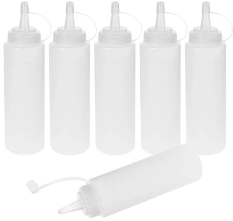 Squeeze Flasche,Quetschflasche, Spritzflasche, 6 Stück Quetschflasche 250ml - Auslaufsicher & 100% BPA Frei - mit Skala Saucenflasche für Condiment Sauce Dressings Senf Ketchup Öle und More Sauce