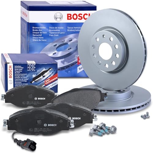 Bosch Bremsenset Vorderachse inkl. Bremsscheiben Vorne Ø 312 mm Belüftet und Bremsbeläge Vorne + Verschleißkontakt