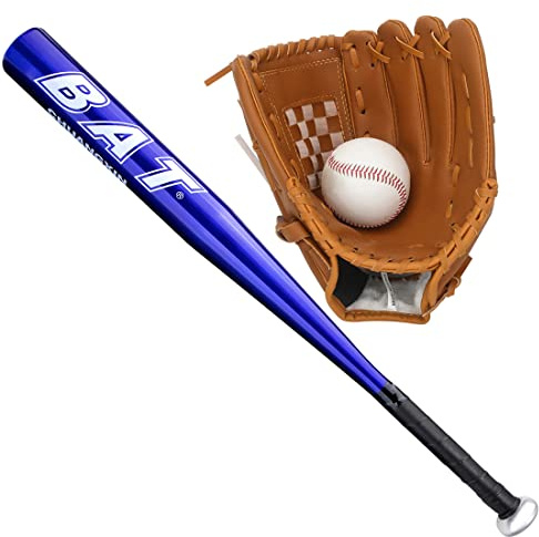 25'' (63.5cm) Aluminium Baseballschläger mit 9'' Softball Sportschläger Linker Hand Handschuh Leichtgewicht Sport Training Baseball Set Slugger Training Jugend Erwachsene Outdoor Spielstöcke