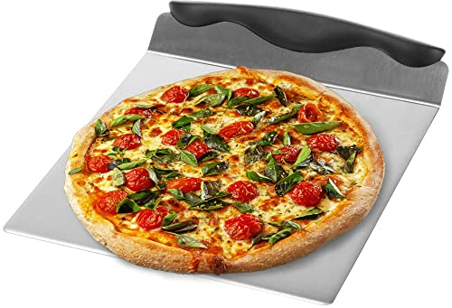 com-four® Pizzaschieber aus Edelstahl, Tortenhebe-Blech mit Kunststoffgriff | Kuchen- und Pizzaheber - Pizzaschaufel mit 20,5 x 20,5 cm