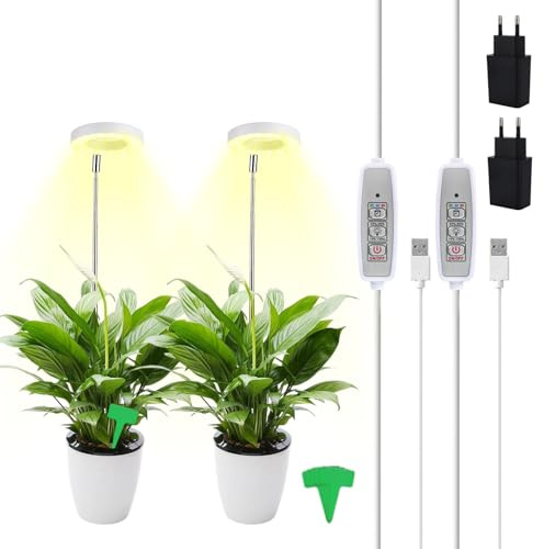 IGUGI 2 Stück Pflanzenlampe LED Vollspektrum,Pflanzenleuchte mit -Auto-Timer,Pflanzenlicht für Zimmerpflanzen,LED Pflanzenlampe Vollspektrum für Zimmerpflanzen Grow Light mit 3 Modi volles Spektrum
