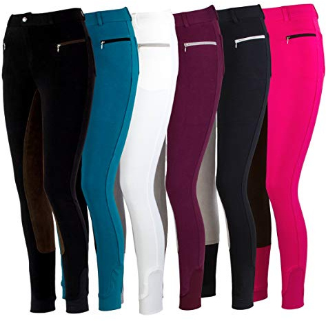 RL24 - Kinder-Reithose Flex Basicline | Reiterhose für Mädchen & Jungen | 3/4 Besatz aus Wildlederimitat | hautfreundlich, atmungsaktiv & elastisch | Reitleggings in Schwarz/Dunkelbraun Größe 146