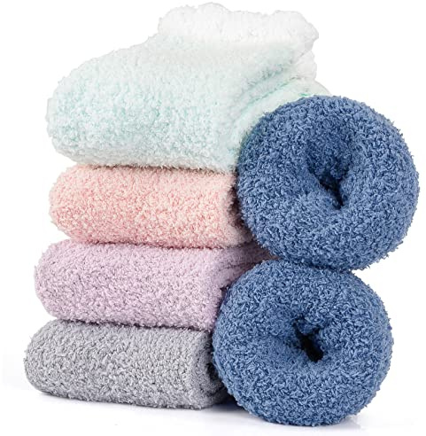 Hocerlu 5 Paar Flauschige Kuschelsocken für Damen Dicke Winter Warm Socken | Bettsocken Haussocken, Thermo, Hohe Elastizität, Super Weich, Kein Vergossenes Flaum, Geschenk, EU 35-41