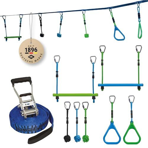 Schildkröt Jungle Line Hangelparcours Set für Kinder und Erwachsene, 11 Meter, Outdoor Ninja Parcours, 7 robuste Hindernisse