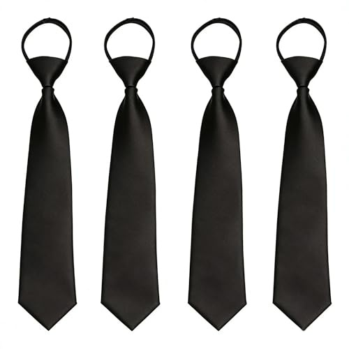 DINGFENG 4 Stück Herren Krawatte Set, Verstellbarer Reißverschluss Krawatte, Krawatten für Men in Schwarz Kostüm, Krawatte Vorgebunden Krawatten Hochzeit Schlips im Satin Finish für Trauerkrawatte