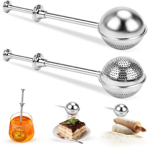 Teezange 2 Stück Teesieb für Losen Tee - Teaballs mit Teleskopgriff, Teeei 304 Edelstahl, Teezange, Tee Sieb, Tea Infuser, Edelstahl-Mehlsieb-Staubwedel - Zucker, Mehl, Gewürze
