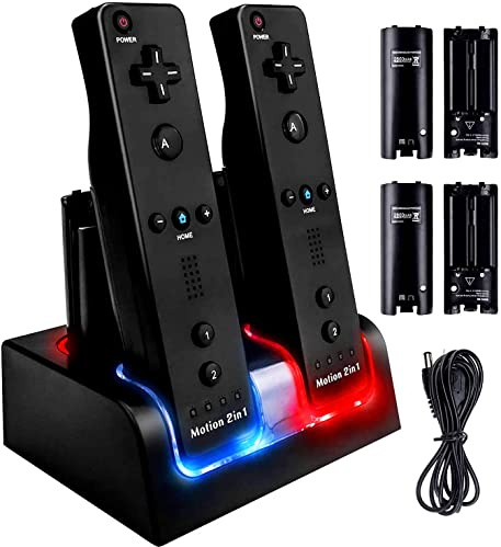 Remote Ladegerät für 2 Wii Controller mit 4 Akkus | Ladestation für WII Fernbedienung für Wii Remote Docking Station für Wii