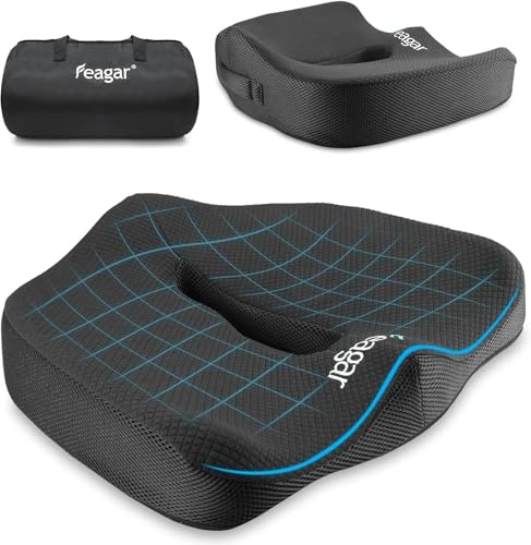 Feagar Sitzkissen, Orthopädisches Sitzkissen aus Memory Foam, Ergonomisches Sitzkissen für Bürostuhl Rollstuhl Autositz, Steißbeinkissen Stuhlkissen Sitzkissen Outdoor Zuhause, Schwarz